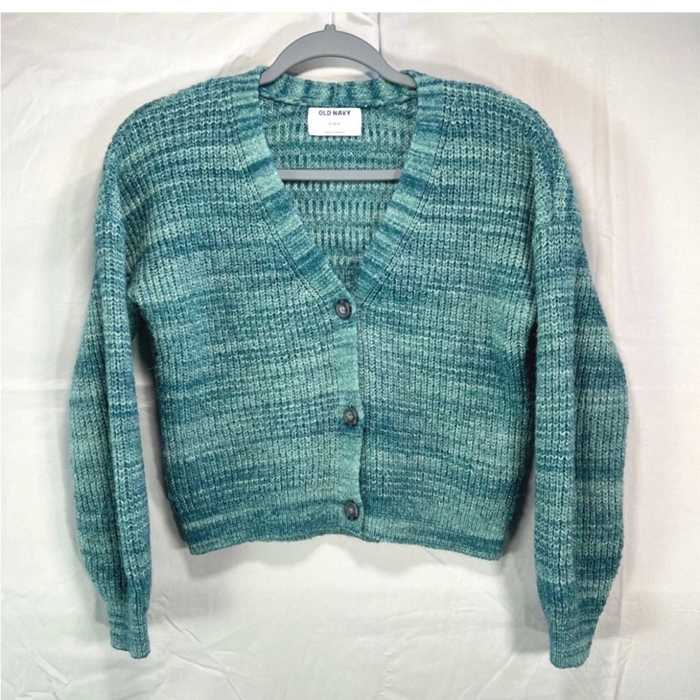 Old Navy Green Chunky Knit Cardigan Sweater 10-12 yy old - excellent conditions